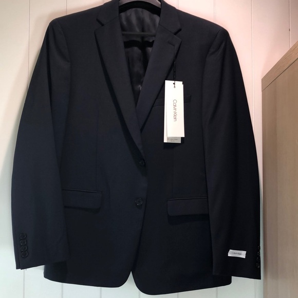 NWT Calvin Klein Mens navy blazer wool and spandex 46R sport coat - Picture 1 of 9